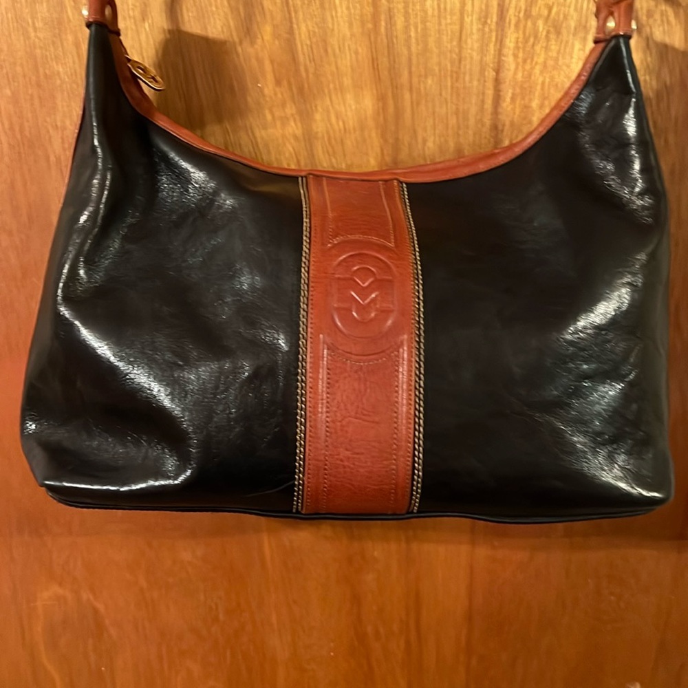 Black and Brown Leather Shoulder Bag Made In Italy